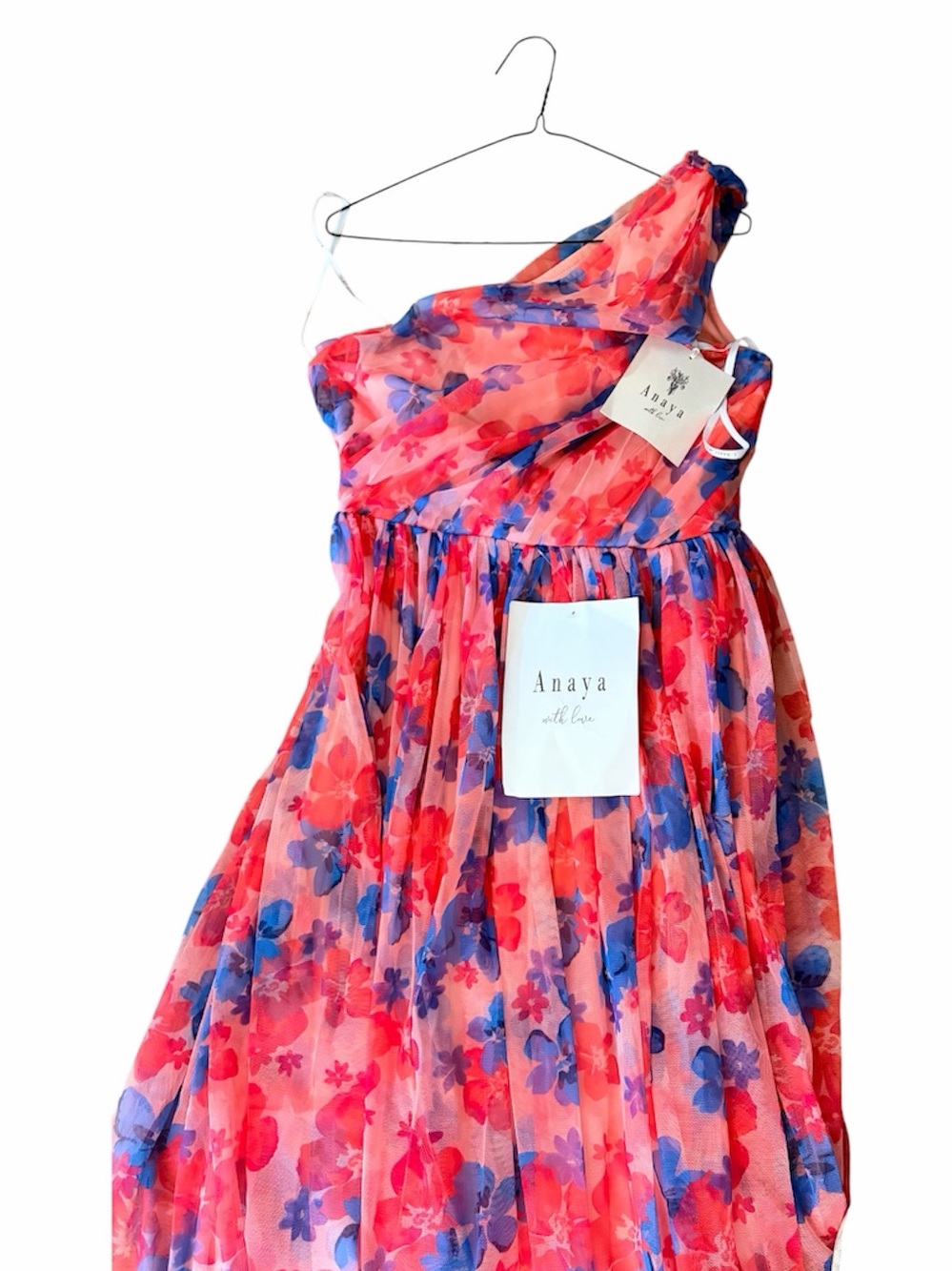 Anaya with love recycled floral One-Shoulder Midi Dress in Pink/Orange Size 2/XS - Picture 3 of 6